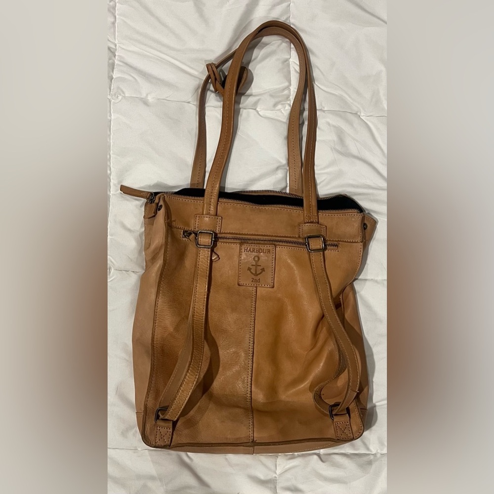 Stylish Tan Leather Backpack Tote by Harbour 2nd
